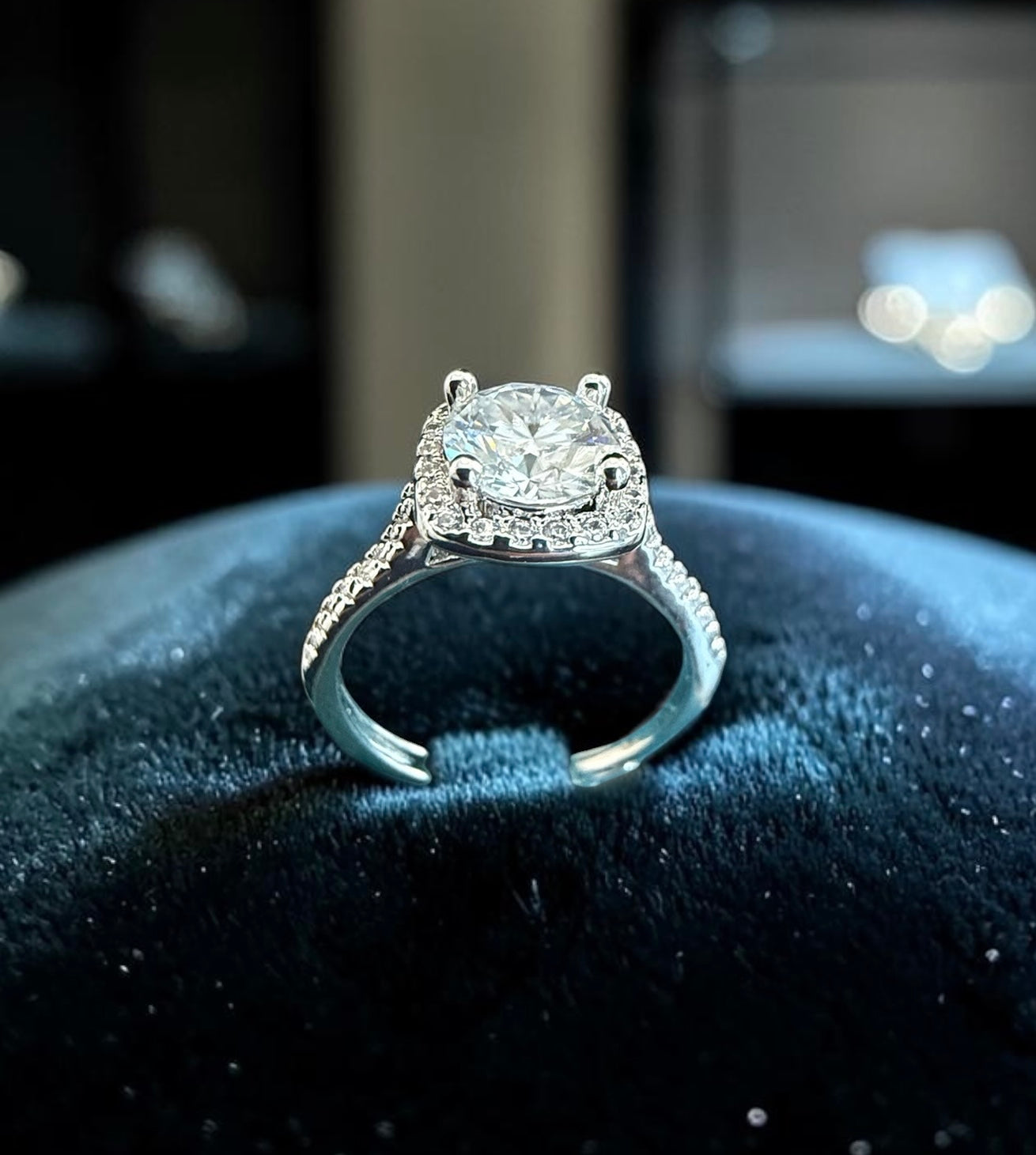 Adjustable Cushion Cut Moissanite Halo Ring for Women – High-Quality Brass, Pavé Band, GRA Certificate & Gift Box Included 7055