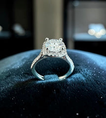 Adjustable Cushion Cut Moissanite Halo Ring for Women – High-Quality Brass, Pavé Band, GRA Certificate & Gift Box Included 7055