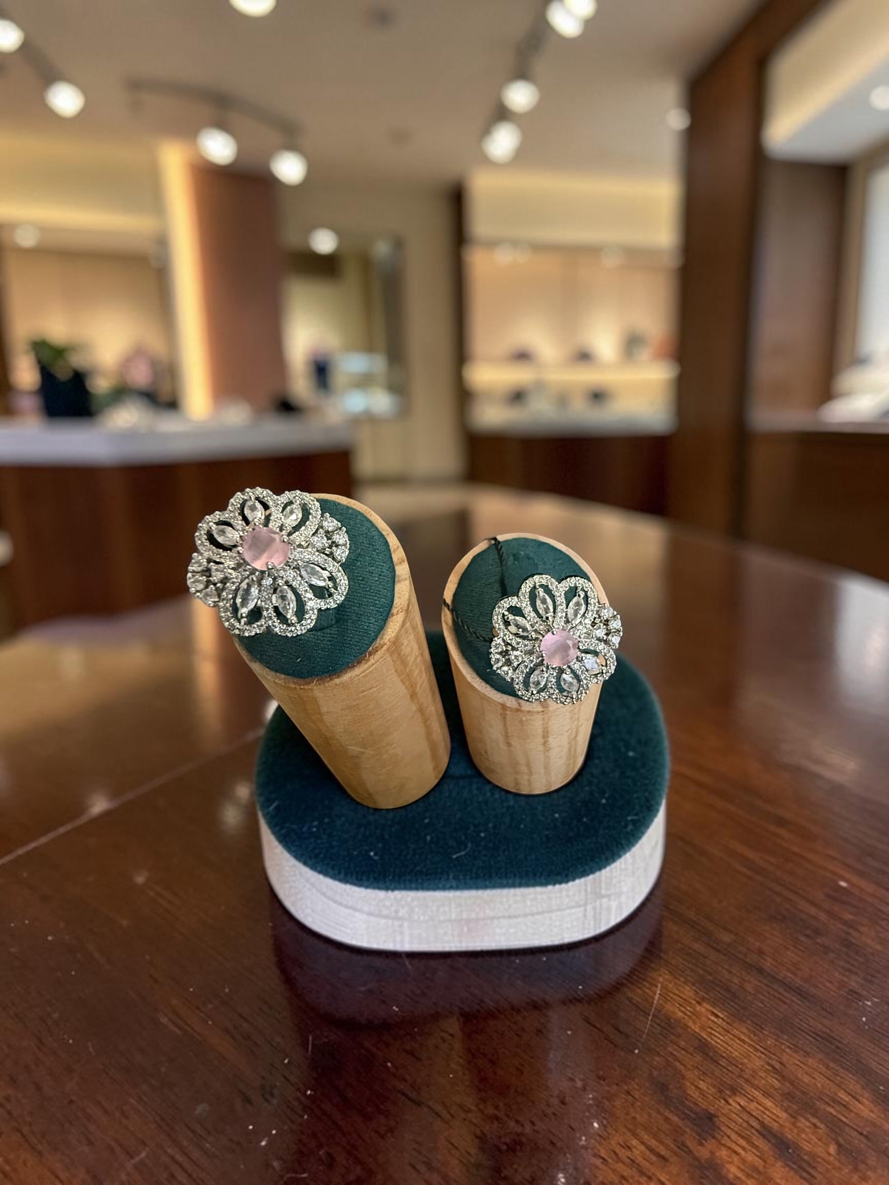 American Diamond Statement Ring – Floral Crystal Cocktail Ring, 6 Colors, Adjustable Size, Gift Box Included