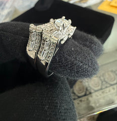 Luxury Moissanite Bridal Ring Set with Baguette Accents – Sterling Silver, Size 8.5      6013