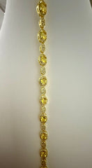 Golden Yellow Oval Crystal Halo Tennis Bracelet for Women – Gold Tone with Jewelry Gift Box 7071