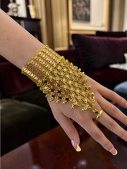 Gold Plated Hathphool Hand Chain Bracelet with Adjustable Ring | Ethnic Indian Pakistani Afghan Arabic Hand Jewelry 6075