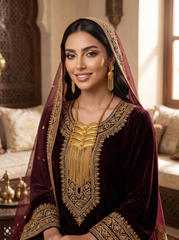 24K Gold-Plated Arab Middle Eastern Floral Fringe Necklace & Earrings Set. 060