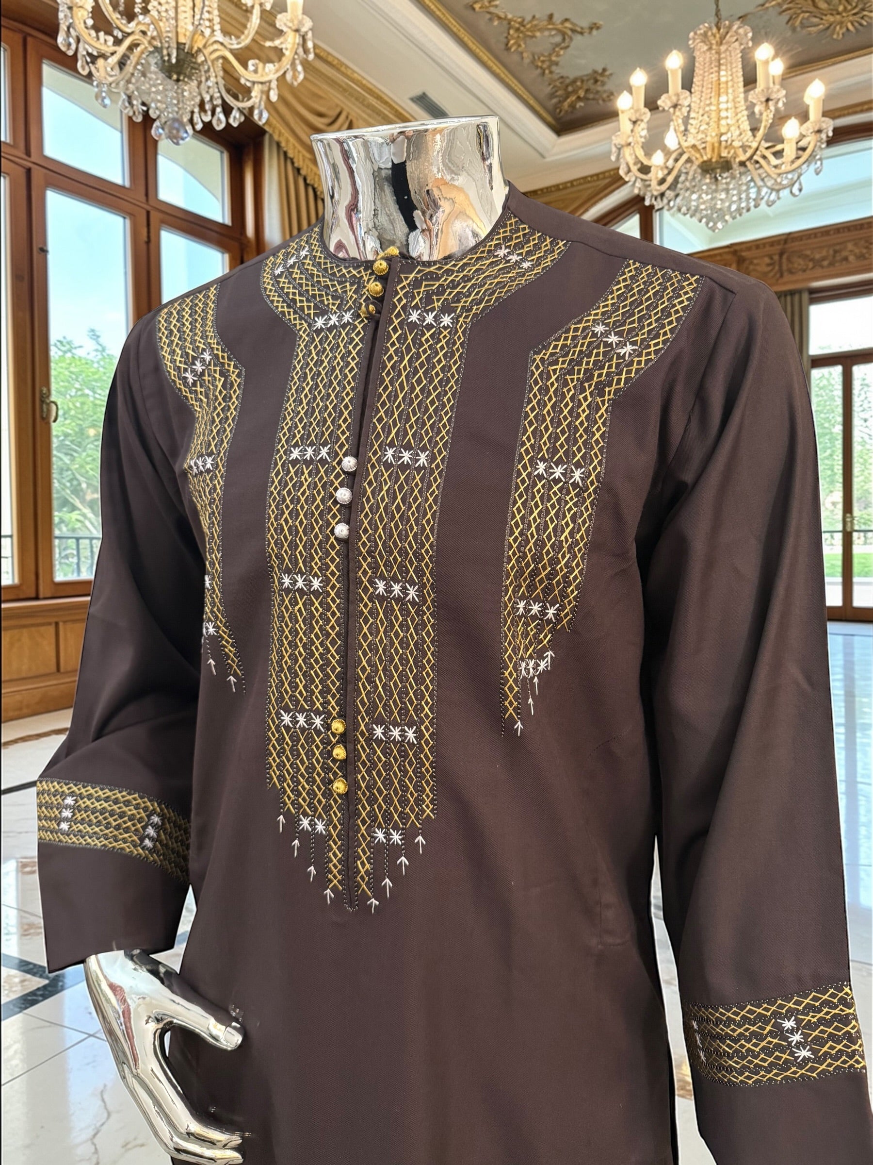 Hand Embroidered Afghan Parahan Tunban – Brown, Small to Extra Small