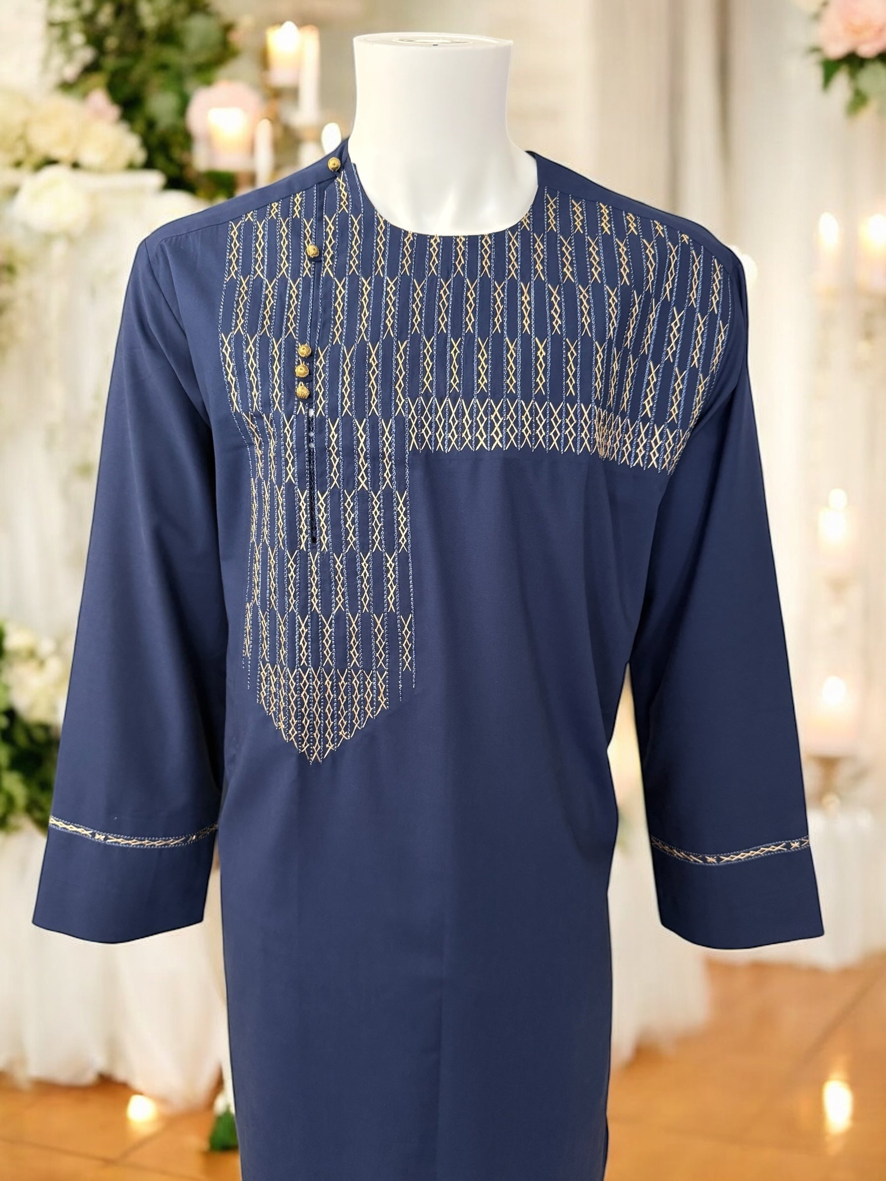 Small Afghan Parahan Tunban Hand Embroidered – Navy Blue (Last Piece)