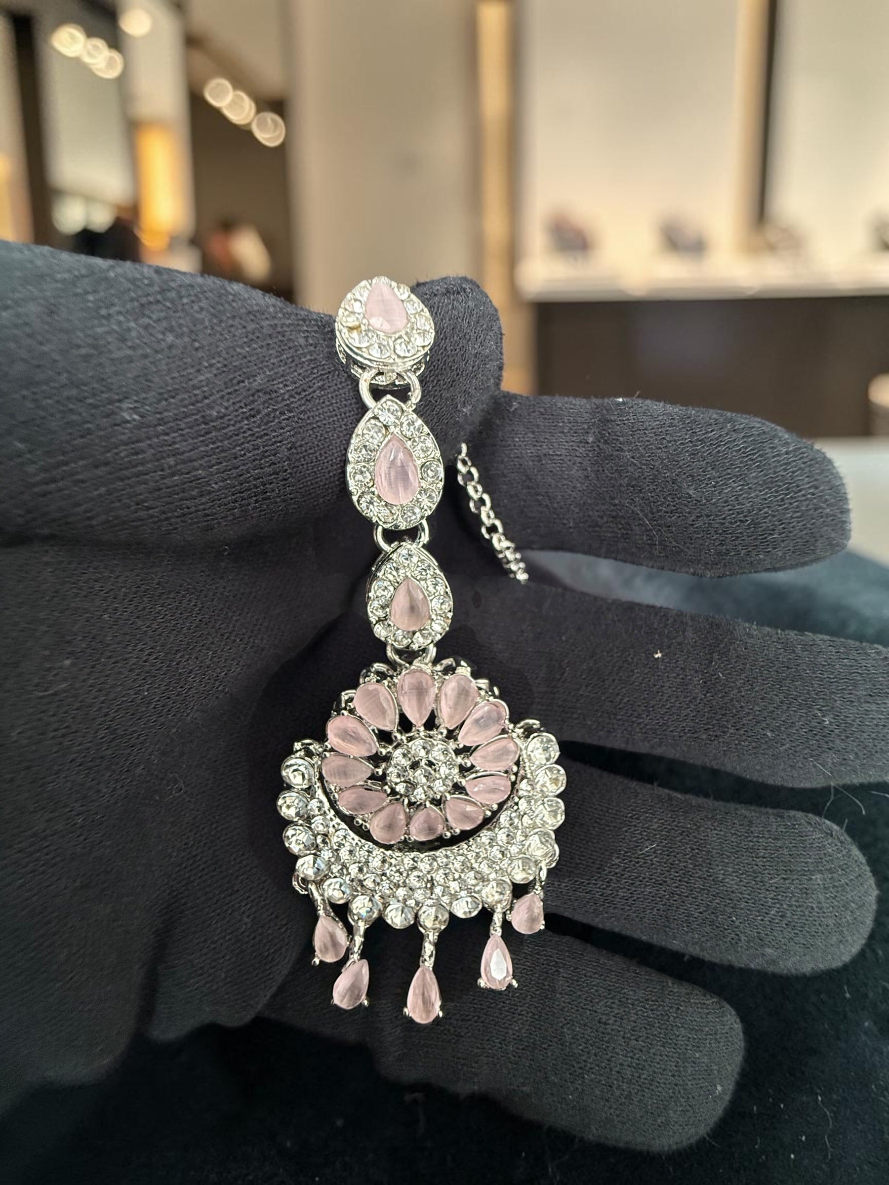 Indian Pakistani Afghan American Diamond Earrings with Maang Tikka Set | Bridal Chandbali Earrings | Wedding Jewelry Gift | 6 Color Options