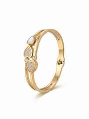 Triple Heart Crystal Gold-Tone Hinged Bangle Bracelet 8020