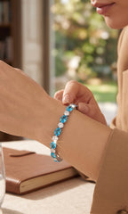 Aqua Blue Oval Crystal Tennis Bracelet – Silver Tone Sparkling Statement Jewelry 7092