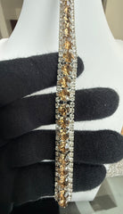 Champagne Crystal Double Row Tennis Bracelet – Silver Tone Statement Bracelet 7108