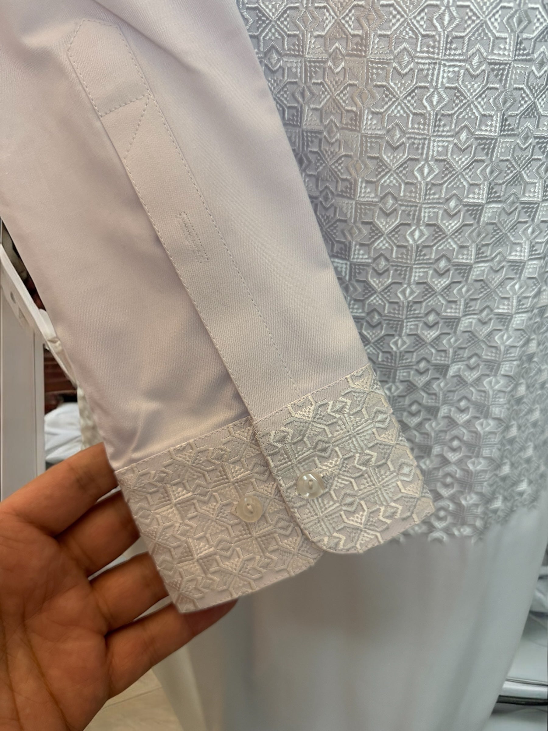 White Afghan Parahan Tunban for Men with Machine Khamakdozi – X-Small