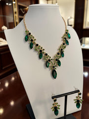 Emerald Green Crystal Gold Plated Necklace & Earrings Set | Elegant Bridal Jewelry | Luqmaan Boutique.  071