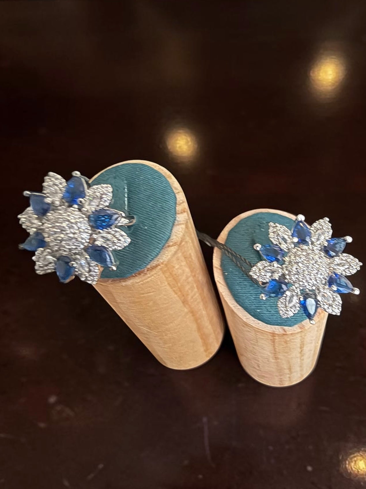 American Diamond Floral Statement Ring – Adjustable Pear-Cut Crystal Cocktail Ring, 7 Colors, Gift Box Included