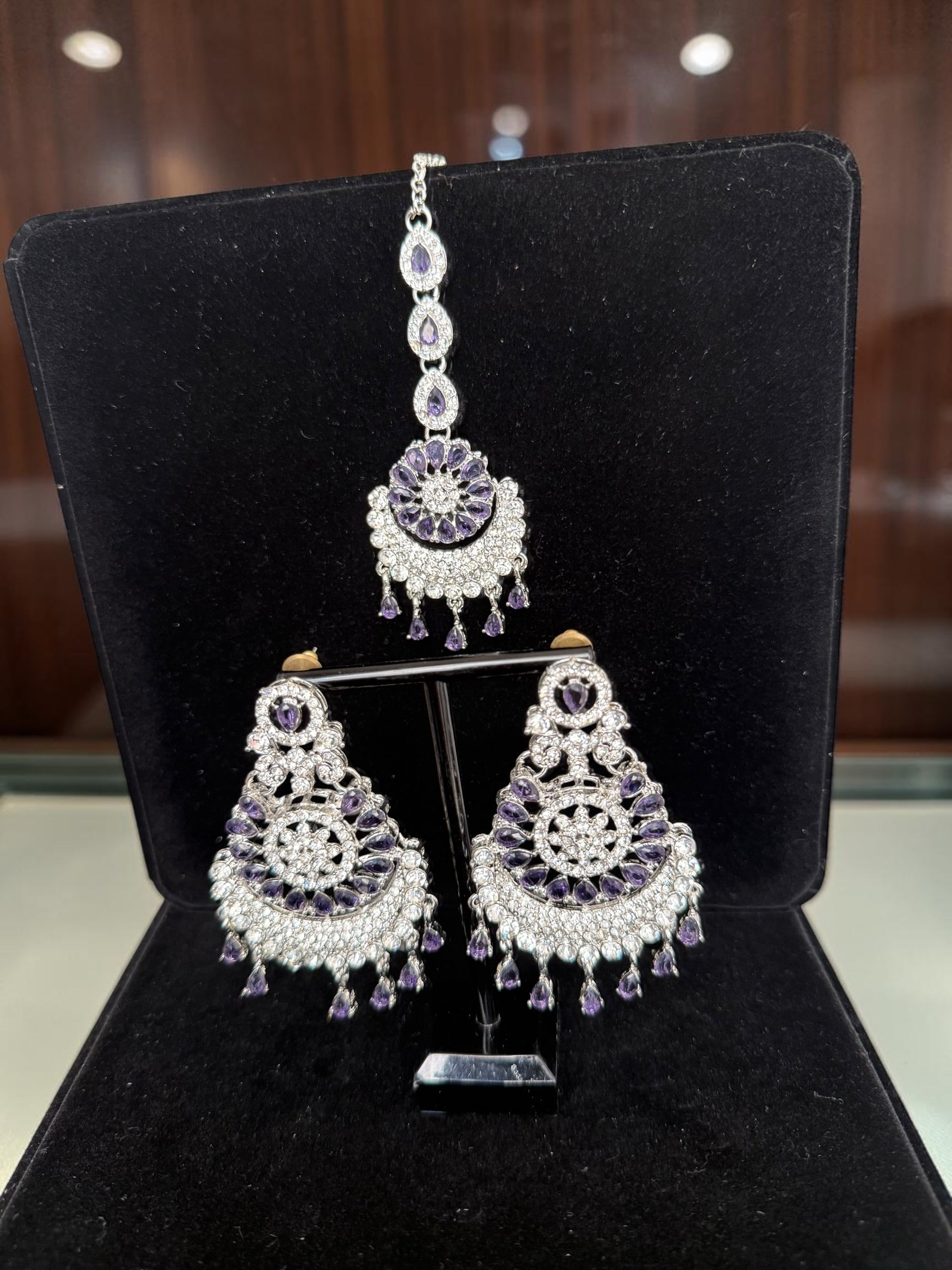 Indian Pakistani Afghan American Diamond Earrings with Maang Tikka Set | Bridal Chandbali Earrings | Wedding Jewelry Gift | 6 Color Options