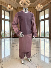 XL Dusty Rose Afghan Parahan Tunban with Machine Embroidery