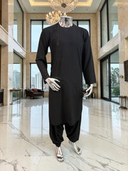 X-Large Qasimi Design Black Parahan Tunban for Men – Traditional Afghan Outfit with Modern Style