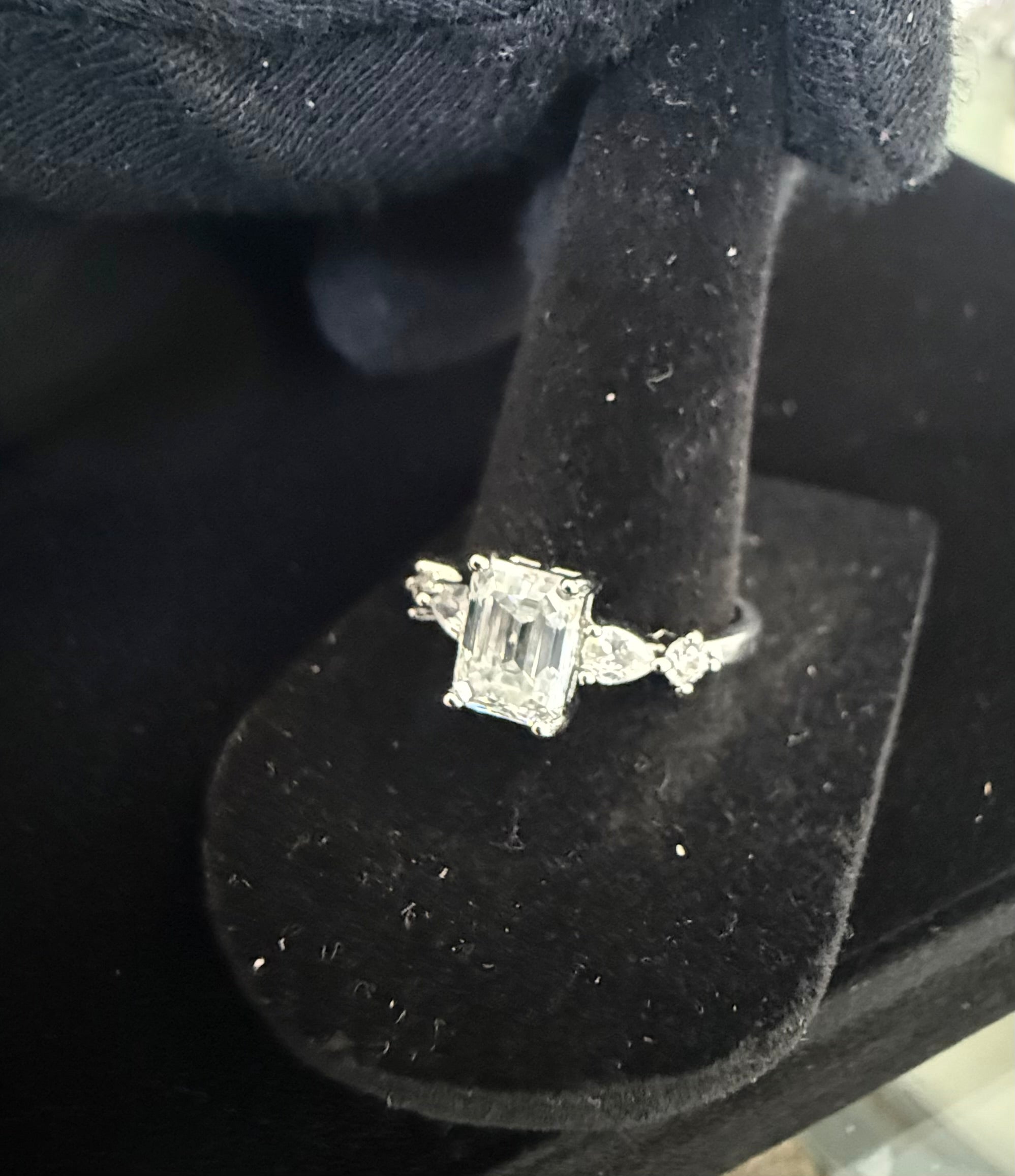 Size 9 Emerald Cut Moissanite Engagement Ring in 925 Sterling Silver | Three-Stone Promise Ring for Women. 6018