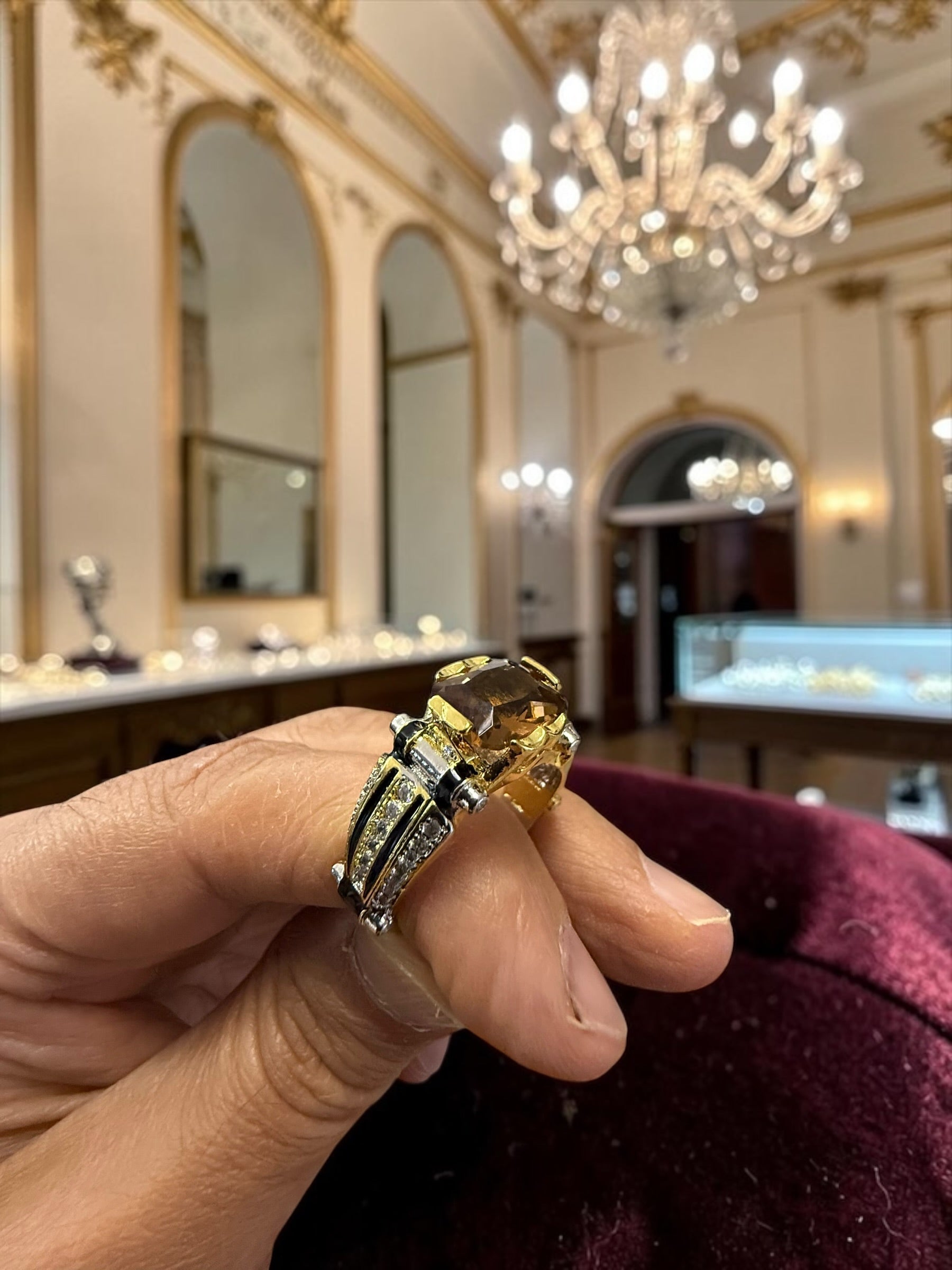 Luqmaan Zircon Cluster Ring for Men Platinum Plated Brass, Gold Tone