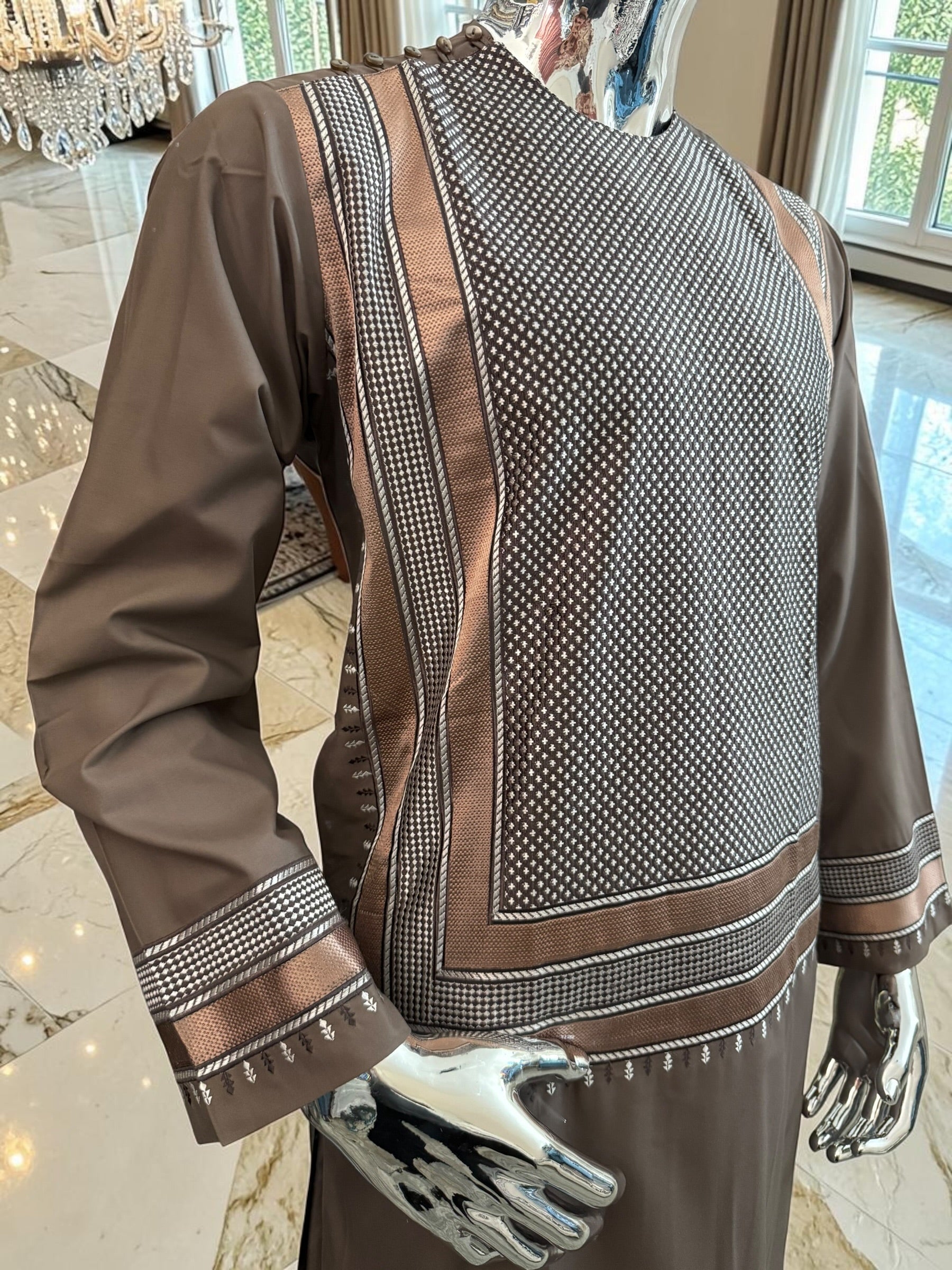 Small Taupe Brown Embroidered Men’s Parahan Tunban Yakhandozi – Premium Traditional Kandahari Yakhan