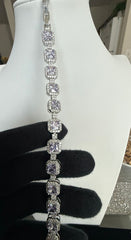 Lavender Purple Cushion-Cut Crystal Halo Tennis Bracelet – Silver Tone Statement Jewelry 7093