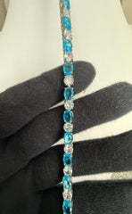 Aqua Blue Oval Crystal Tennis Bracelet – Silver Tone Sparkling Statement Jewelry 7092