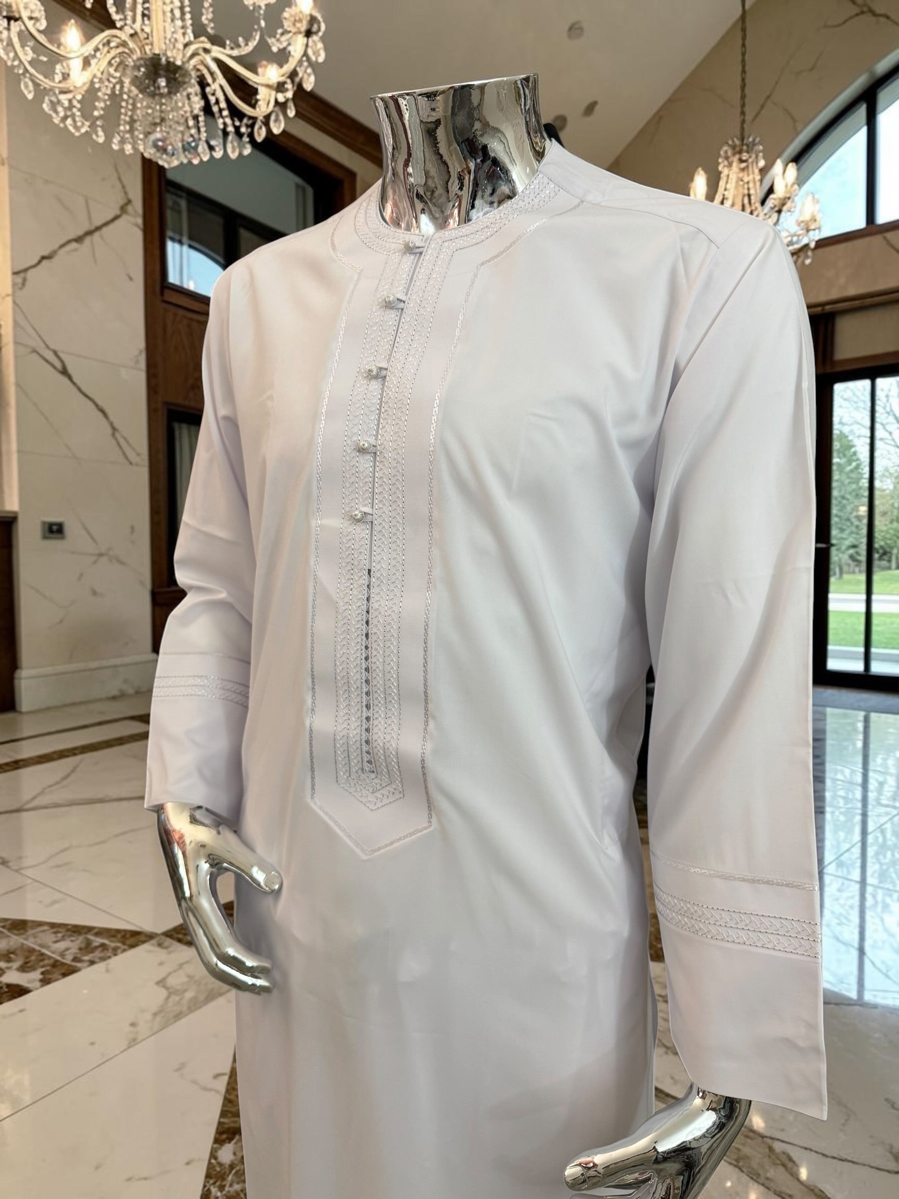Men’s White Embroidered Afghan Parahan Tunban Set | Small–X-Large