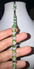 Green Oval Crystal Leaf Tennis Bracelet – Silver Tone Sparkling Statement Bracelet, Jewelry Gift Box Included 7076
