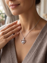 Silver Plated Double Heart Pendant Necklace for Women – Sparkling Zircon Love Necklace
