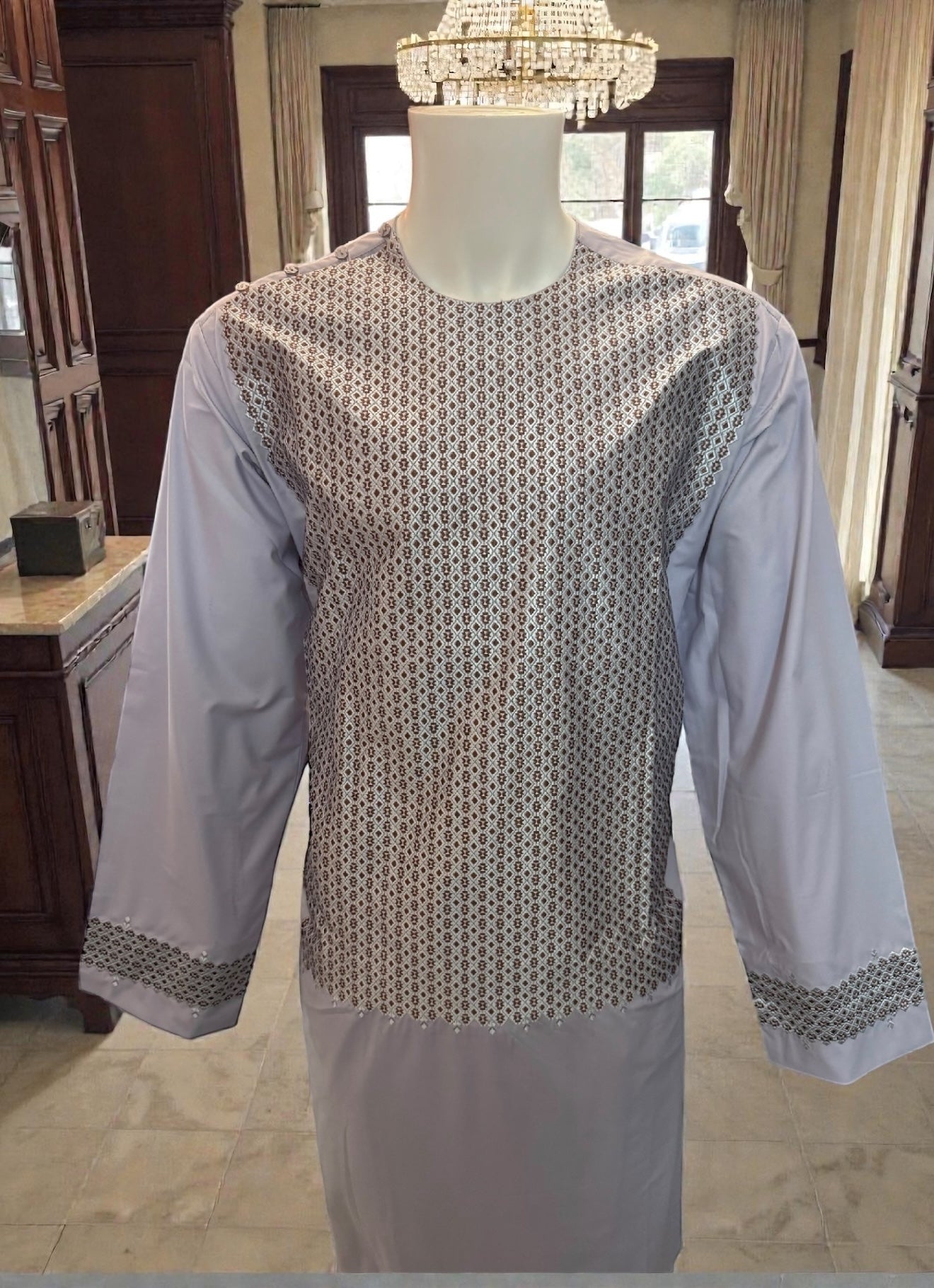 X-Large Lavender Afghan Parahan Tunban for Men with Machine Embroidery