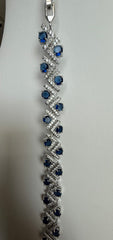 Royal Blue Crystal Geometric Chevron Bracelet – Silver Tone Statement Jewelry 7100