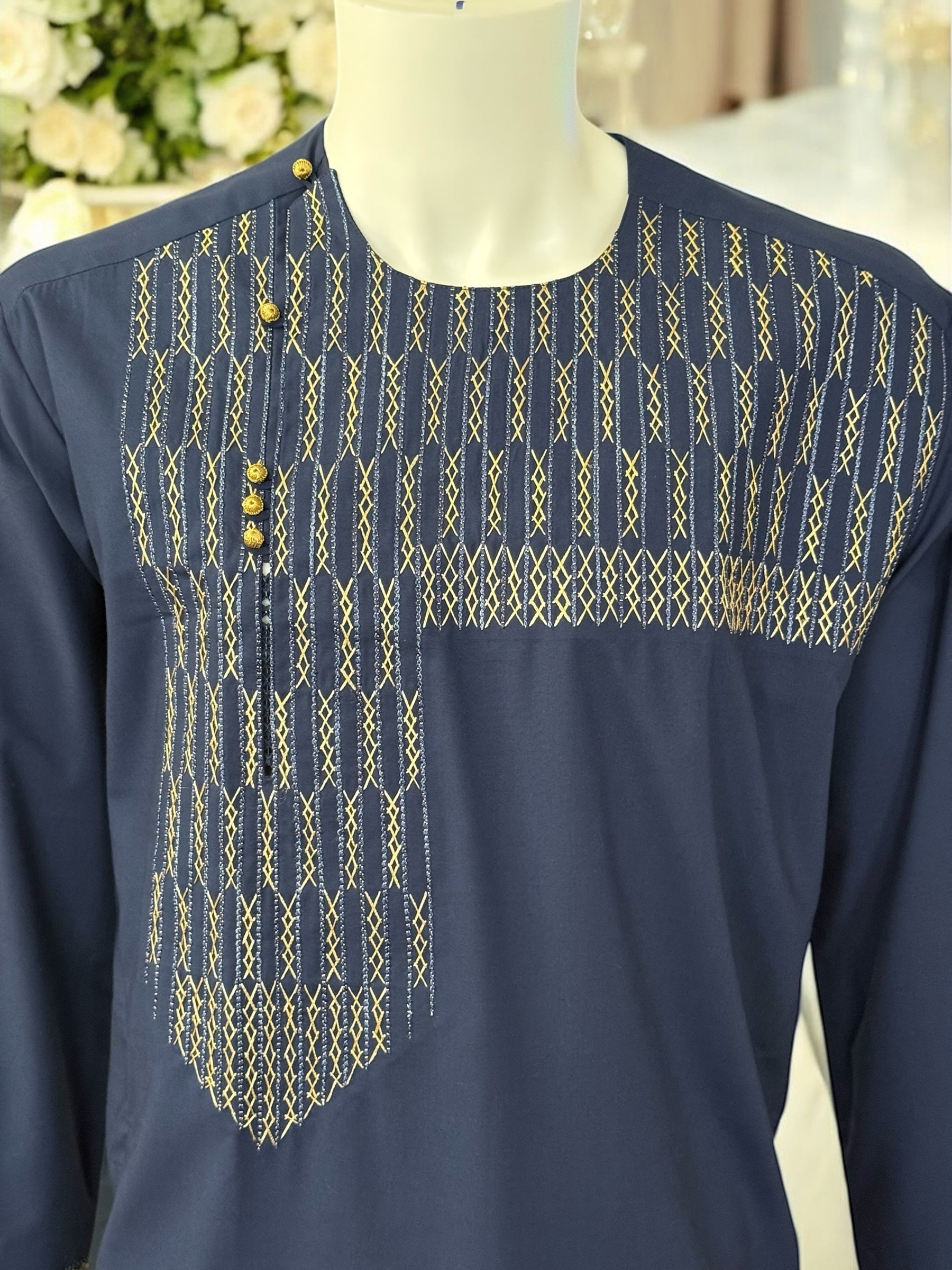 Small Afghan Parahan Tunban Hand Embroidered – Navy Blue (Last Piece)