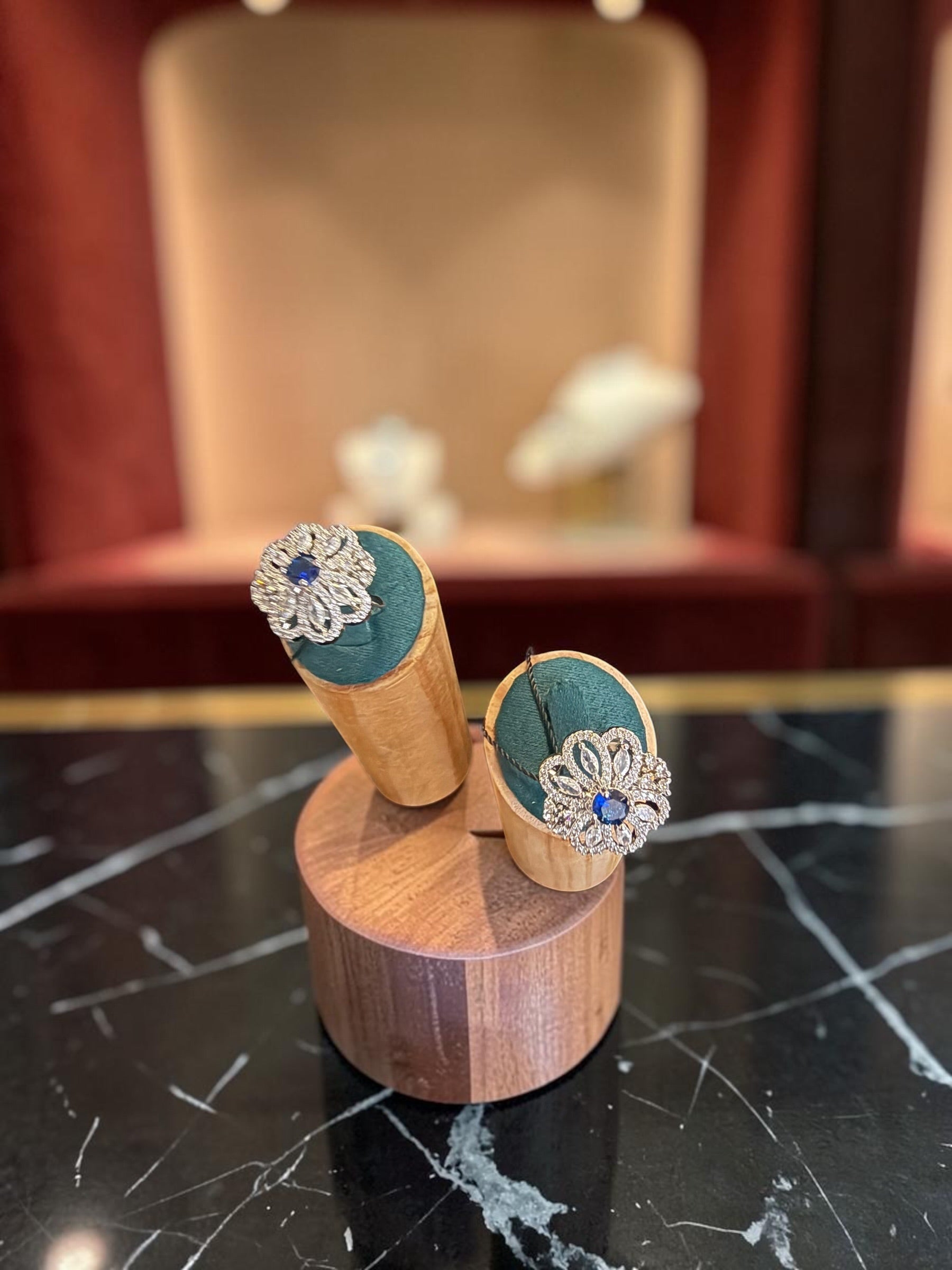 American Diamond Statement Ring – Floral Crystal Cocktail Ring, 6 Colors, Adjustable Size, Gift Box Included