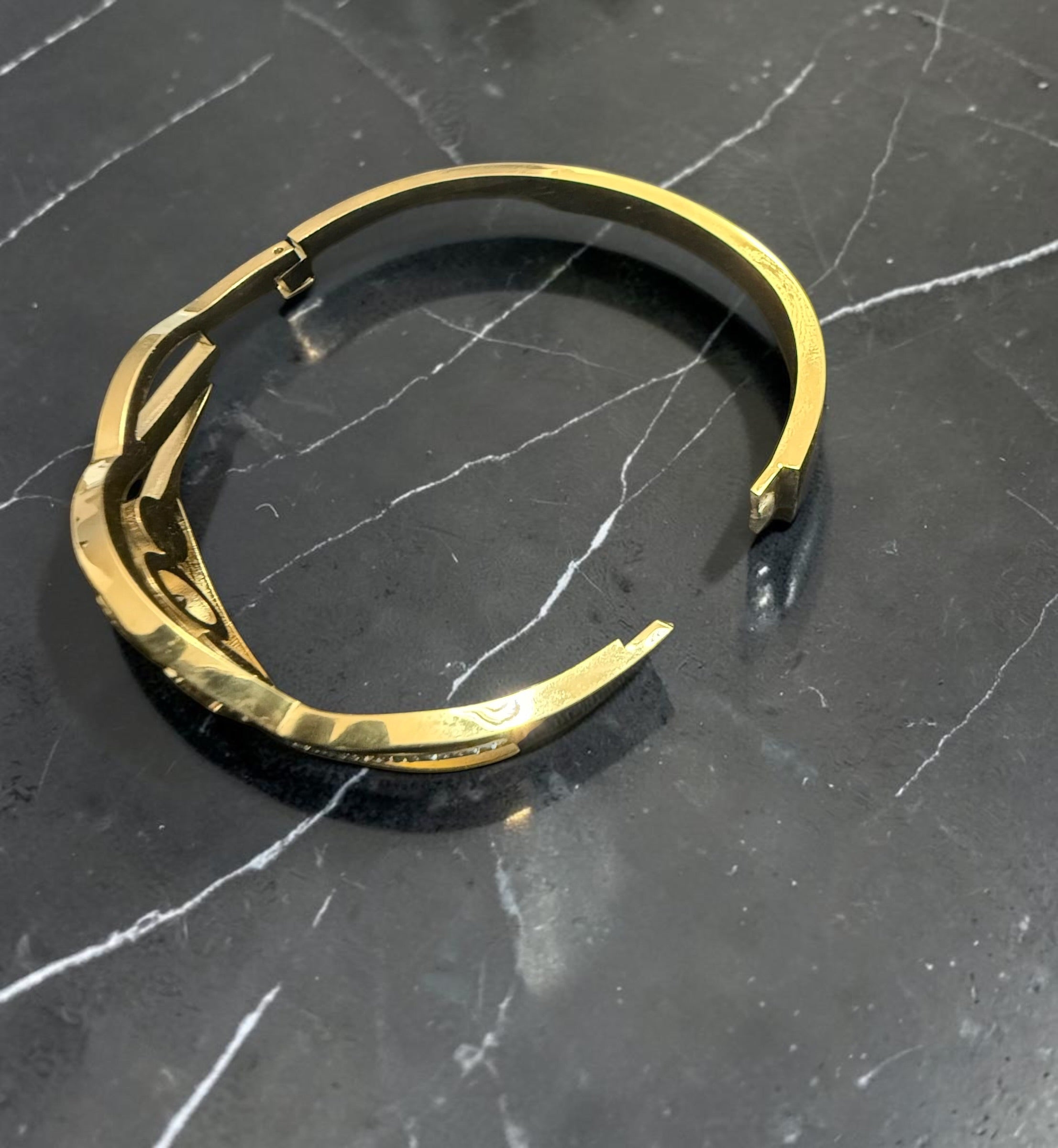 Gold-Tone Stainless Steel Three-Stone Crystal Side-Opening Bangle for Women 8023