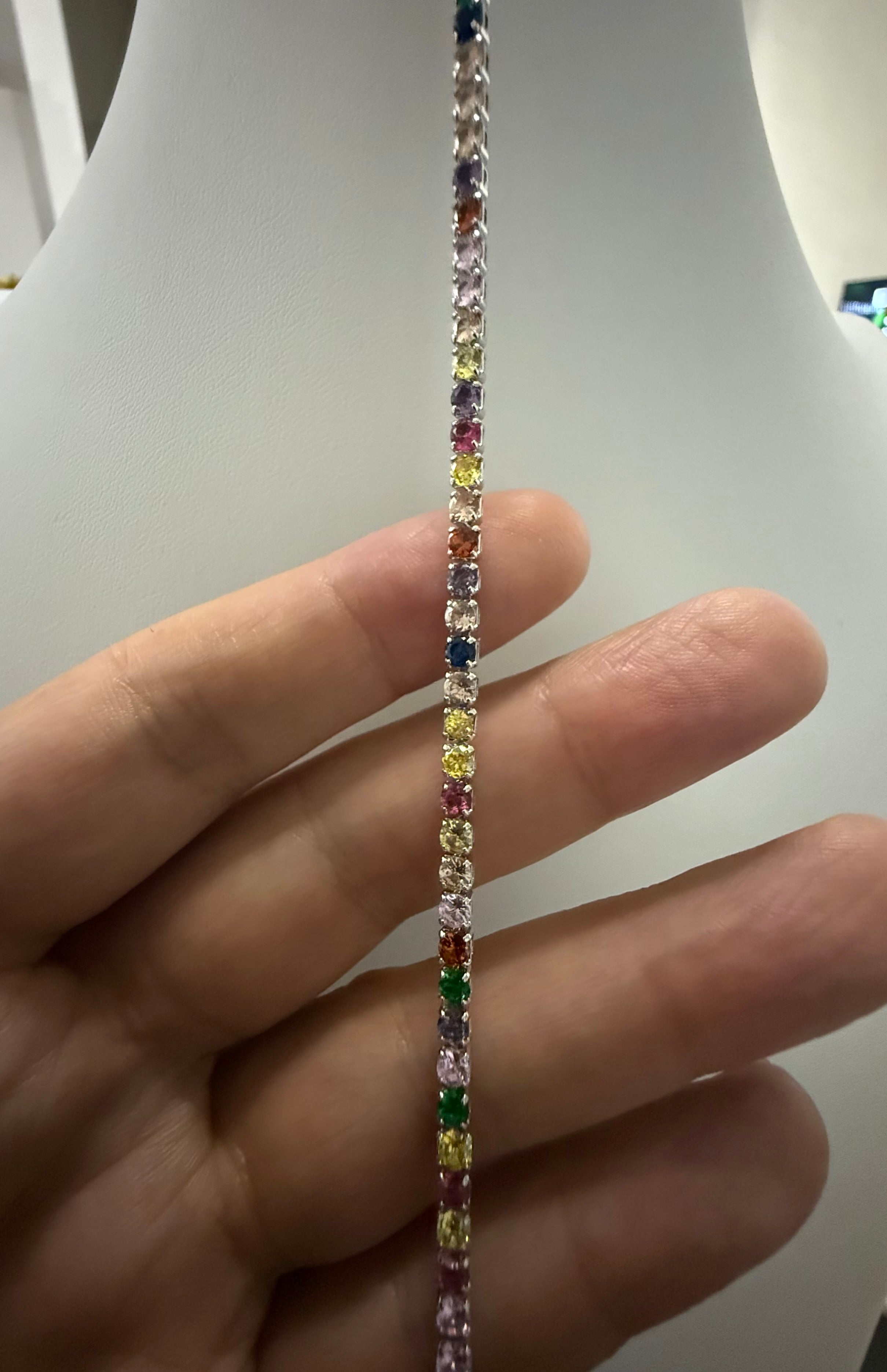 Multicolor Rainbow Crystal Tennis Bracelet for Women – Silver Tone with Jewelry Gift Box 7073