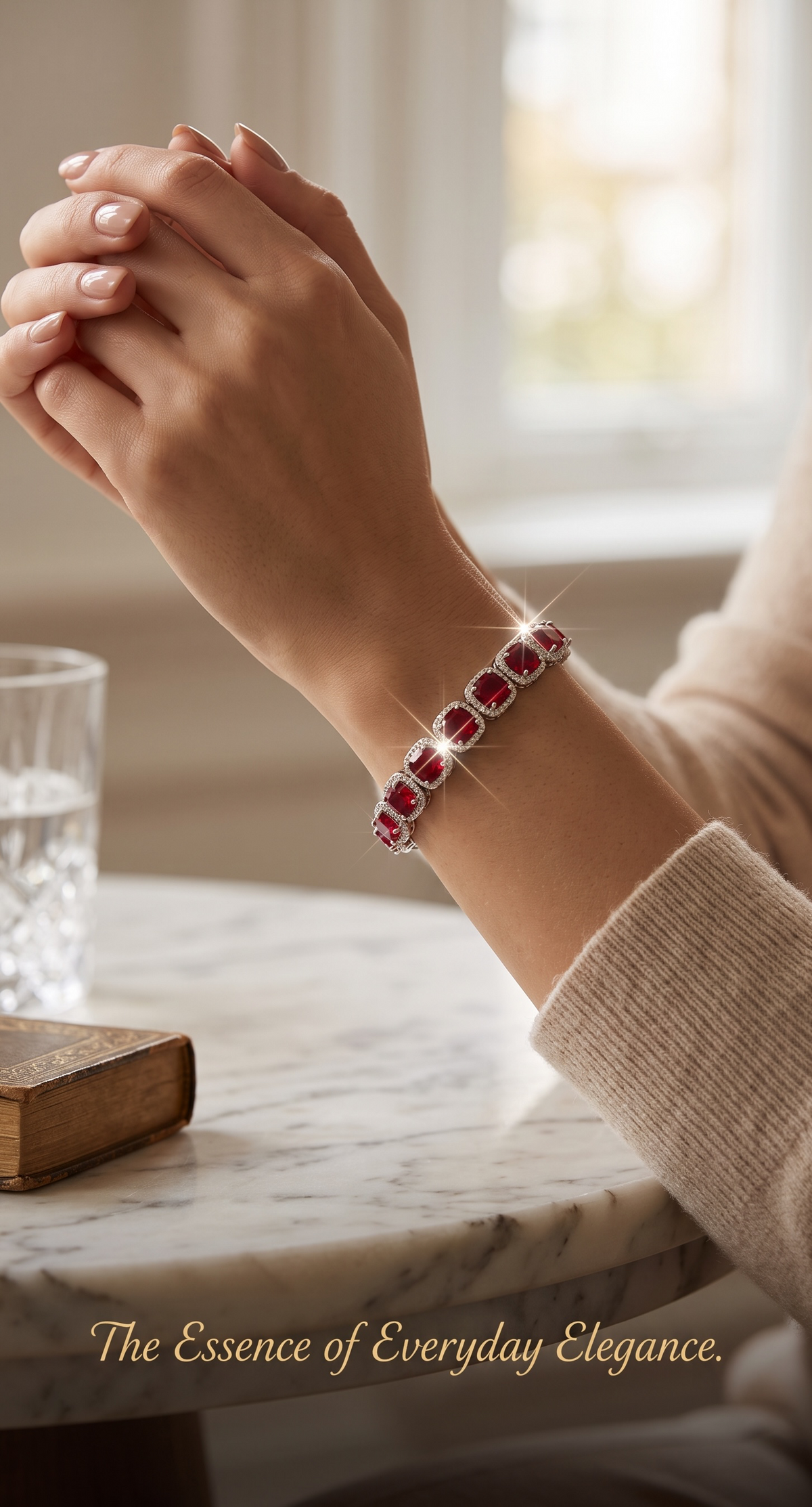 Ruby Red Cushion-Cut Crystal Halo Link Bracelet – Silver Tone Statement Jewelry 7134