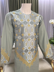 Men’s Pistachio Green Kameez – Pistachio with Gold Machine Embroidery | XL Afghan Traditional Wear