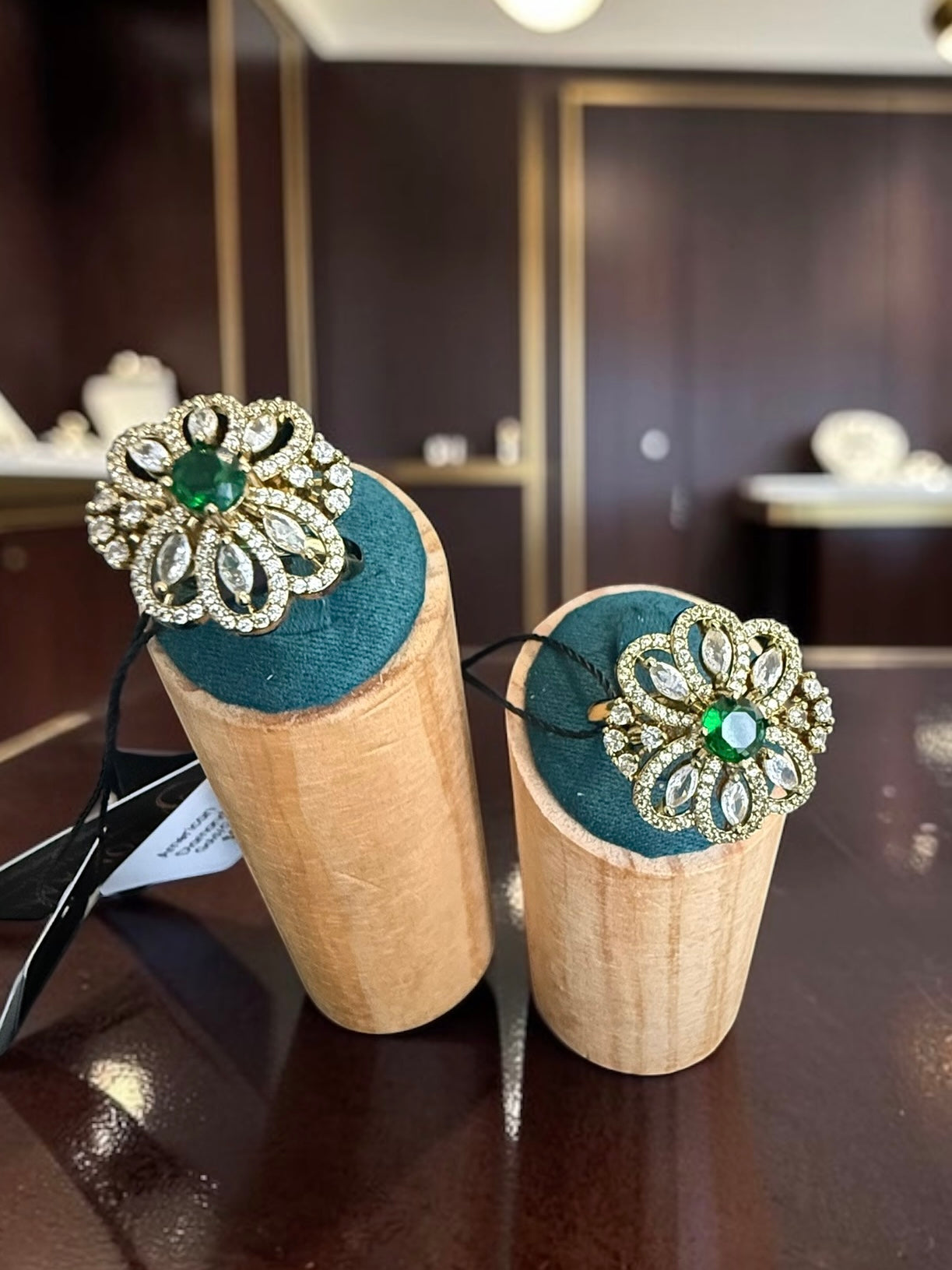 Adjustable American Diamond Floral Statement Ring | Gold-Tone Brass | 6 Color Options | Gift Box Included | Indian Pakistani Afghan Jewelry
