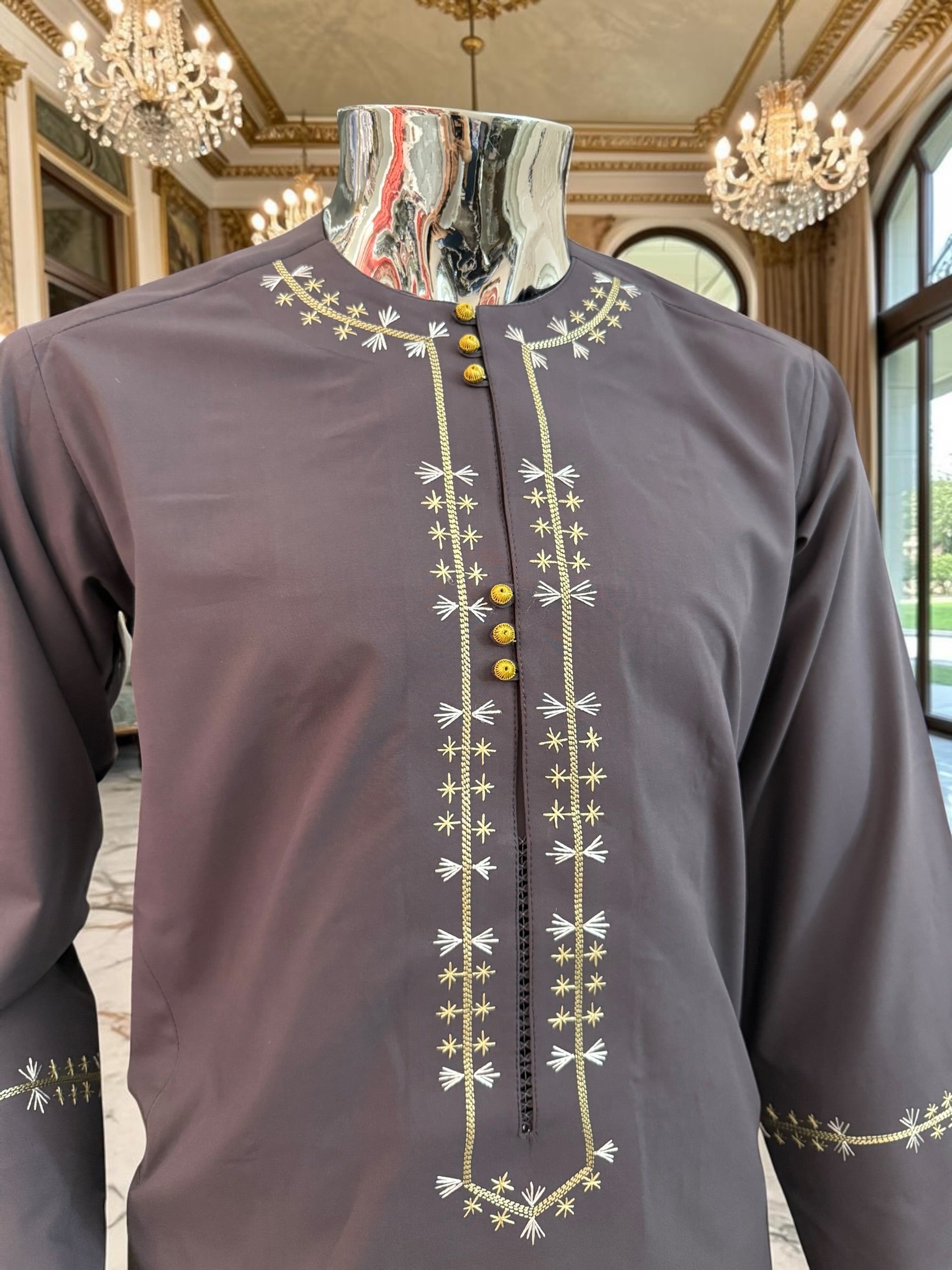 Plum Embroidered Afghan Parahan Tunban for Men with Matching Shawl