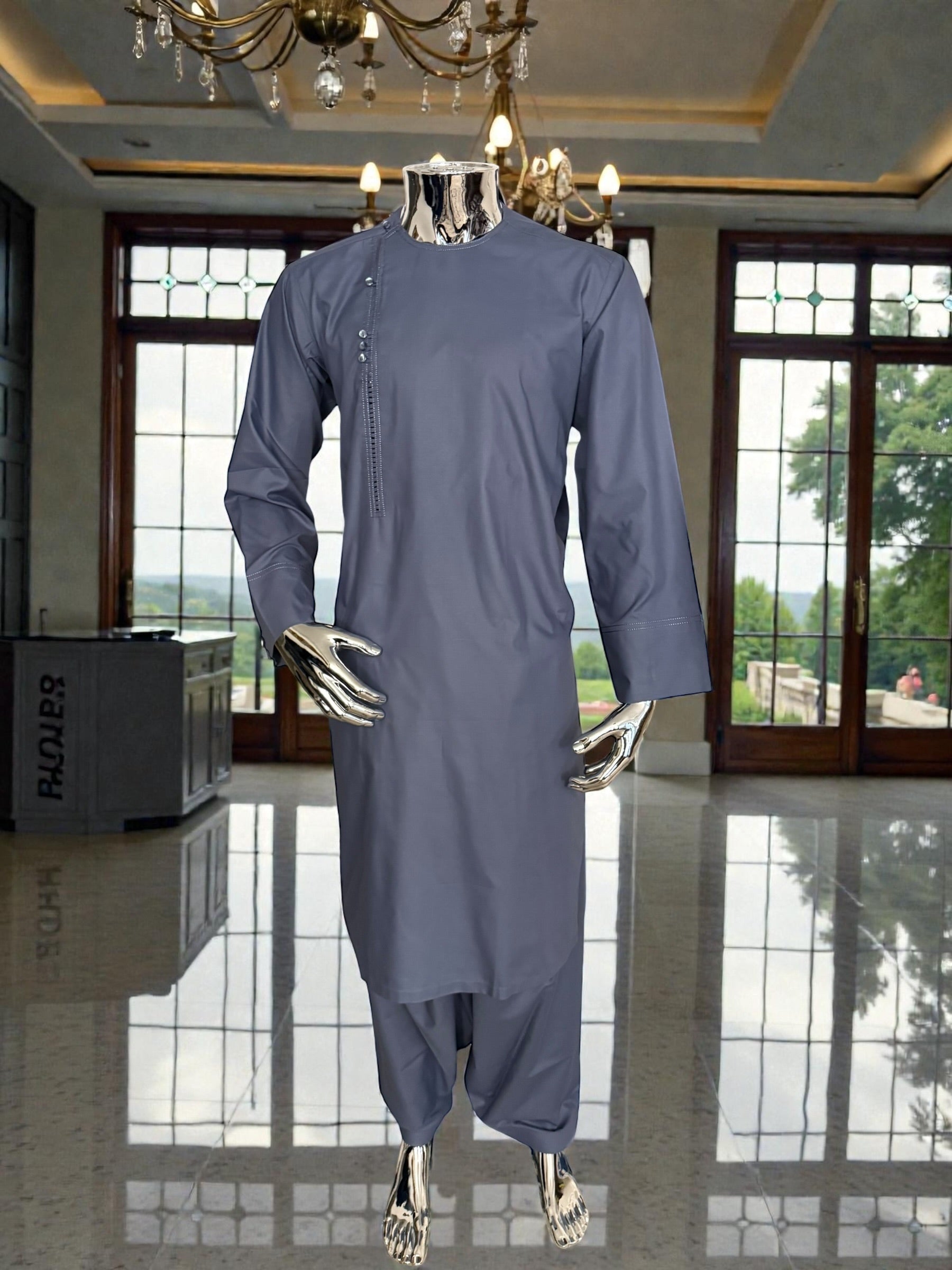 Small Afghan Parahan Tunban for Men – Premium Blue Grey color Qasimi Design