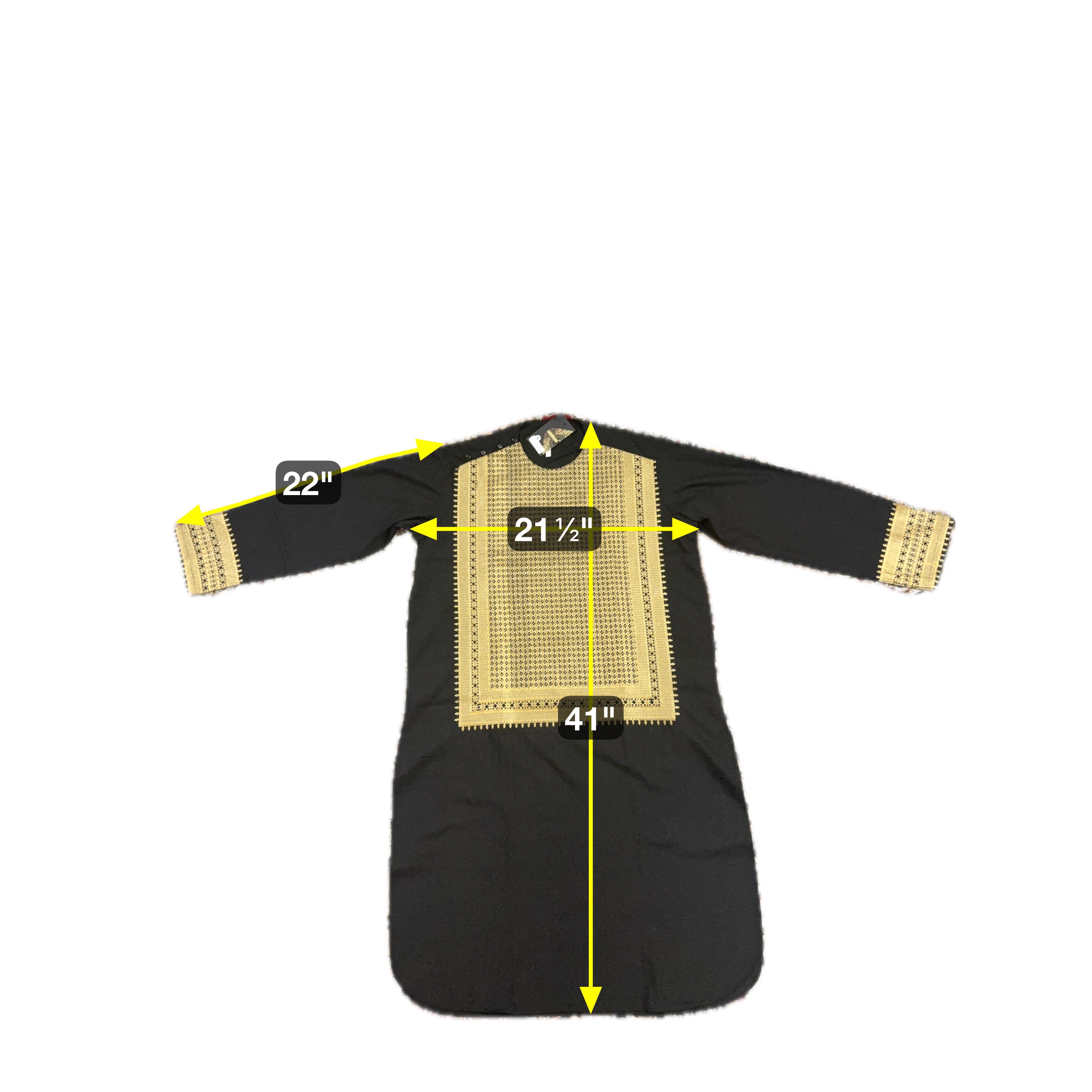 Men’s Black and Gold Embroidered Parahan Tumban – Premium Machine Khamak Design | Small Size