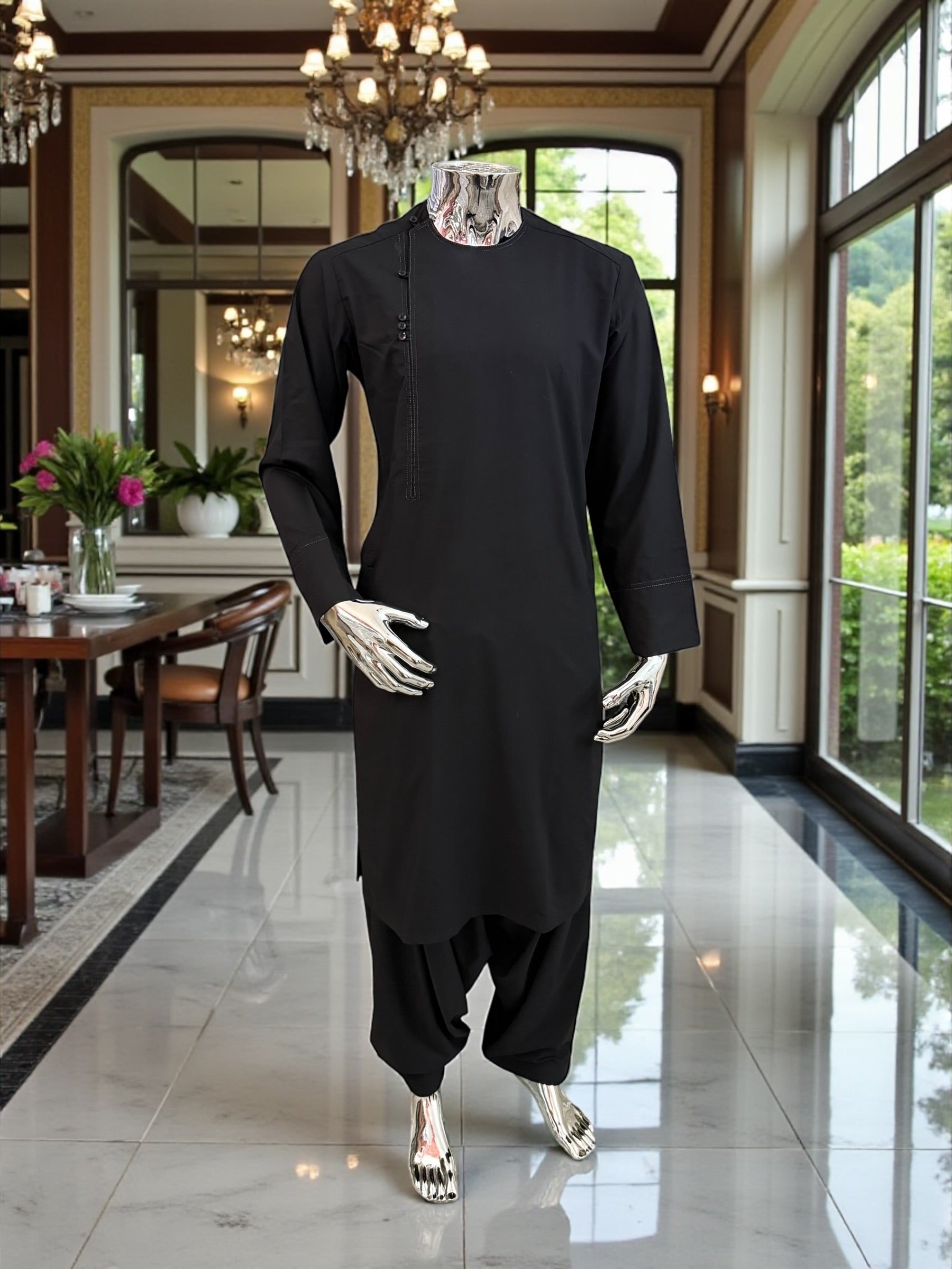 Small Black Afghan Parahan Tunban Qasimi Design kameese shelwar