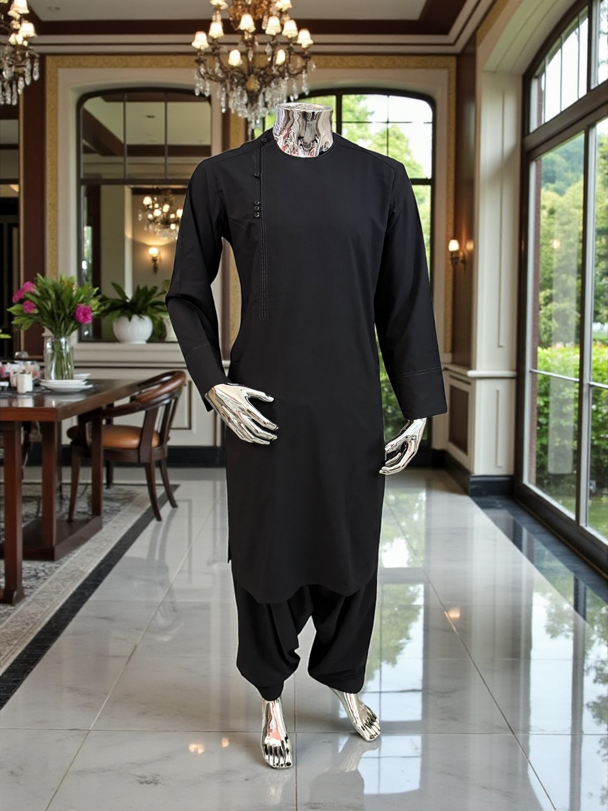 Small Black Afghan Parahan Tunban Qasimi Design kameese shelwar