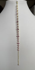 Pink Oval-Cut Crystal Tennis Bracelet – Gold Tone Adjustable Statement Bracelet 7142