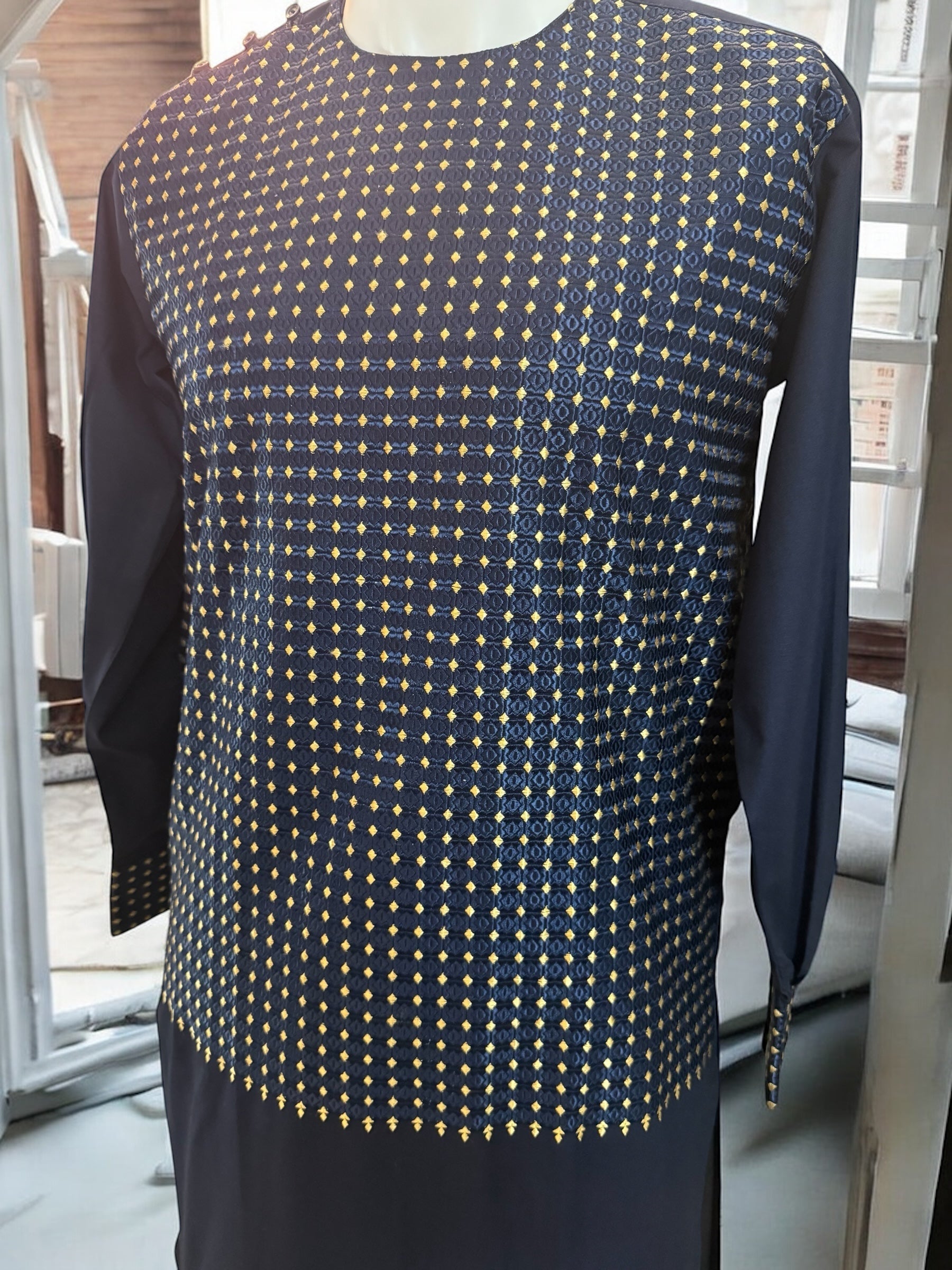 Navy Blue Afghan Parahan Tunban for Men with Machine Khamakdozi – X-Small