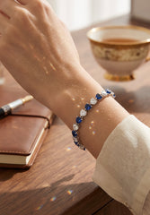 Royal Blue & Clear Heart Crystal Tennis Bracelet – Silver Tone Statement Jewelry 7107