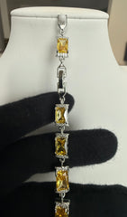Golden Yellow Emerald-Cut Crystal Link Bracelet – Silver-Tone Statement Bracelet for Women 7127