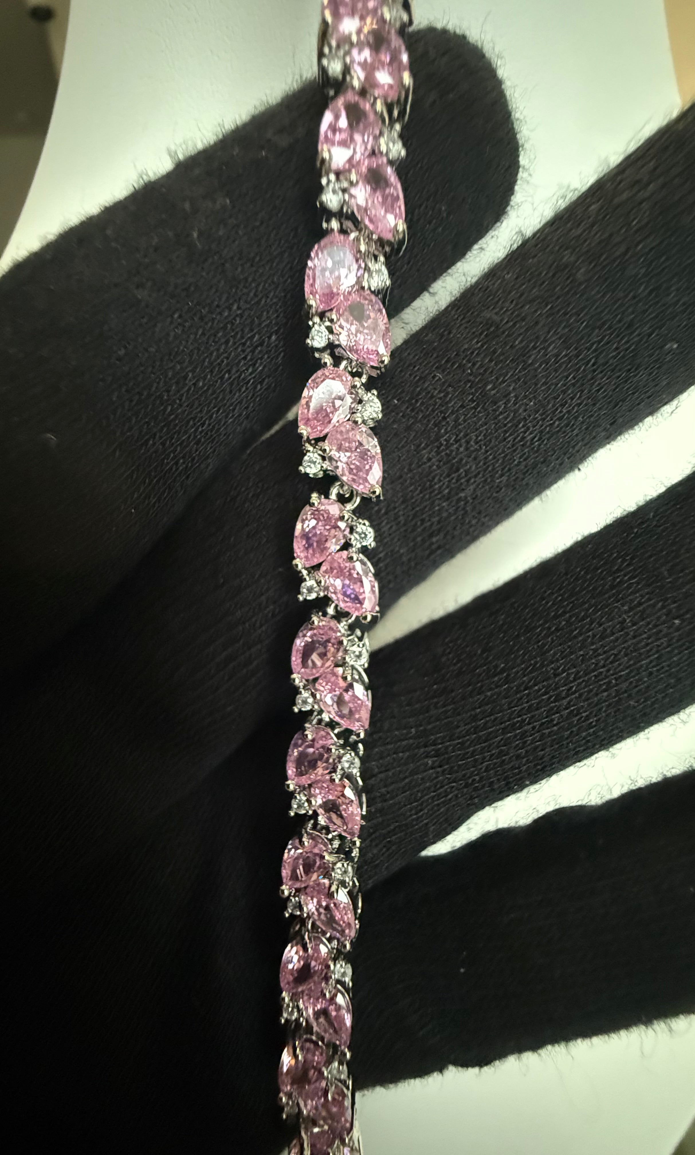 Pink Crystal Tennis Bracelet for Women – Silver Tone Statement Bracelet – Luxury Gift Bracelet 7244