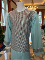 X-Large Afghan Parahan Tunban for Men – Machine Embroidered, Aqua Green