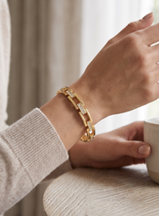 Geometric Crystal Link Stainless Steel Bangle Bracelet – Gold or Silver