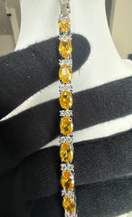 Yellow Oval Crystal Tennis Bracelet – Silver Tone Statement Bracelet 7145