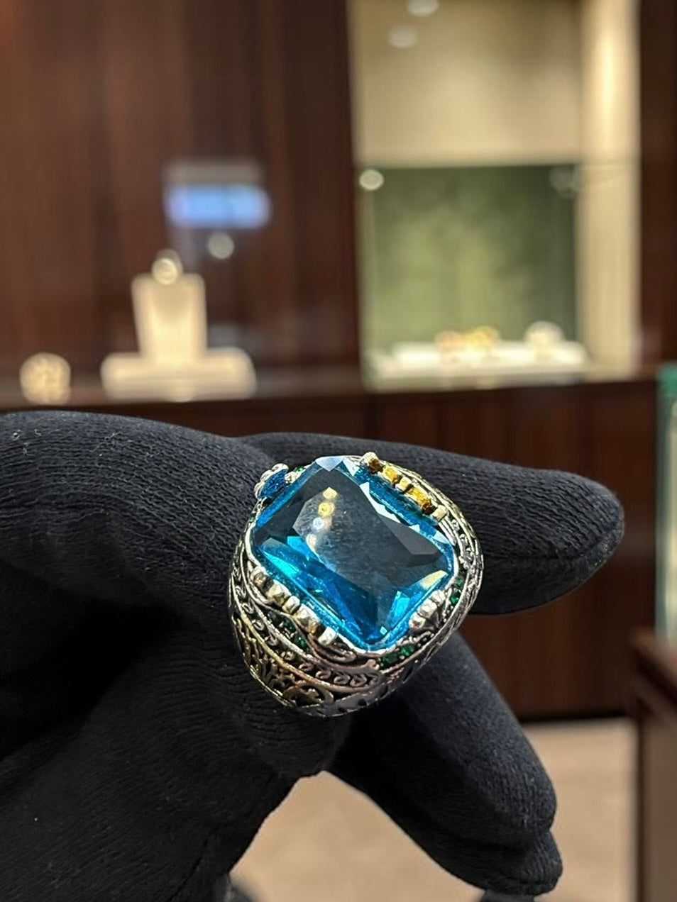 Vintage Turkish Inspired Signet Ring with Cubic Zirconia Stone – Silver Plated Two-Tone Men’s & Unisex Statement Ring – Available in Black, Green, Red, Gold, Navy & Blue